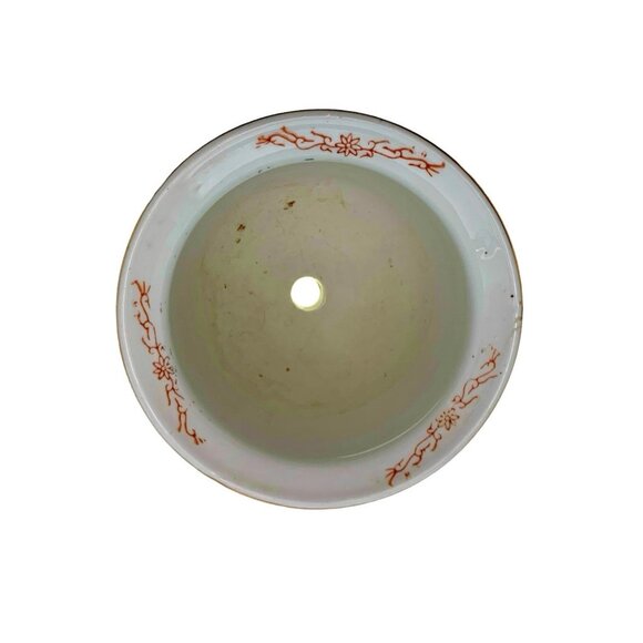 Planter Porcelain Asian Tobacco Leaf Design on Wood Base Vintage Oriental Decor - Picture 6 of 7